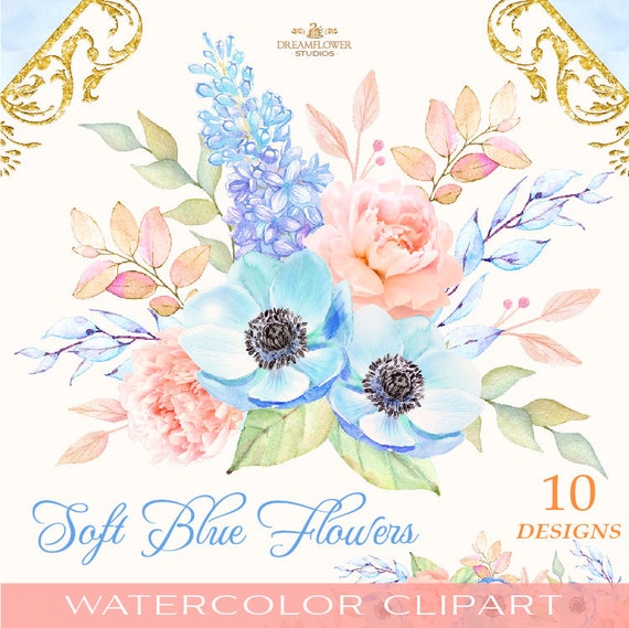 Blue Watercolor Flowers Clipart Blue Flowers Clipart - Etsy