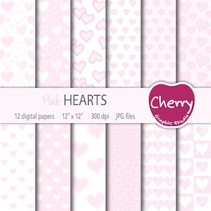 Pink Heart Digital Paper, Light Pink Heart Pattern, Heart Paper Pack, Baby Pink Hearts, Scrapbook Paper, Seamless Pattern, Printable