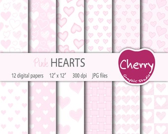 Pink Heart Digital Paper, Light Pink Heart Pattern, Heart Paper Pack, Baby Pink Hearts, Scrapbook Paper, Seamless Pattern, Printable
