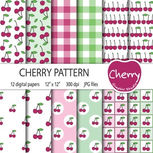 Cherry Digital Paper, Cherry Pattern, Cherry Paper Pack, Scrapbook Paper, Printable Paper, Seamless Pattern