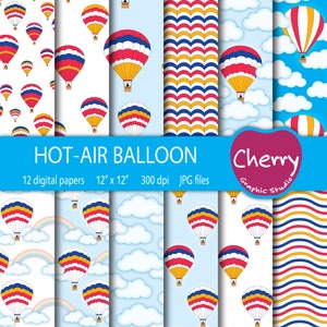 Hot Air Balloon Digital Paper, Hot Air Balloon Pattern, Hot Air Balloon Paper Pack, Scrapbook Paper, Printable Paper, Seamless Pattern