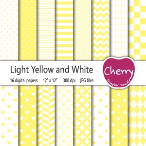 Light Yellow and White Digital Paper, Yellow Pattern, Yellow Digital Paper Pack, Scrapbook Paper, Printable Paper, Seamless Pattern