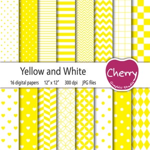 Yellow and White Digital Paper, Yellow Pattern, Yellow Digital Paper Pack, Scrapbook Paper, Printable Paper, Seamless Pattern