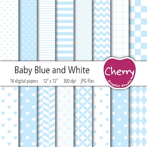 Baby Blue and White Digital Paper, Baby Blue Pattern, Blue Paper Pack, Scrapbook Paper, Printable Paper, Seamless Pattern