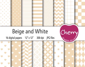Beige and White Digital Paper, Beige Pattern, Beige Paper Pack, Scrapbook Paper, Printable Paper, Seamless Pattern