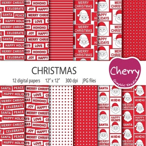 Christmas Digital Paper, Red Christmas Pattern, Red and White Christmas Paper Pack, Christmas Scrapbook Paper, Seamless Pattern, Printable