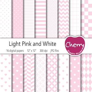 Light Pink and White Digital Paper, Light Pink Pattern, Pink Digital Paper Pack, Scrapbook Paper, Printable Paper, Seamless Pattern