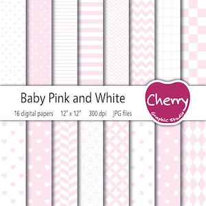 Baby Rosa und Weißes Digitales Papier, Baby Pink Muster, Pink Digital Paper Pack, Scrapbook Papier, druckbares Papier, nahtloses Muster
