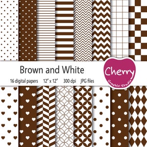 Brown and White Digital Paper, Brown Pattern, Brown Paper Pack, Scrapbook Paper, Printable Paper, Seamless Pattern