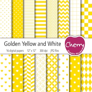 Golden Yellow and White Digital Paper, Yellow Pattern, Yellow Digital Paper Pack, Scrapbook Paper, Printable Paper, Seamless Pattern