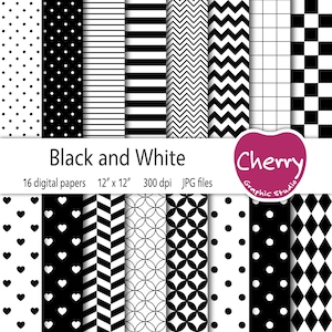 Schwarz weiß Digitales Papier, schwarz weiß Muster, Schwarz Digital Paper Pack, Scrapbook Papier, nahtloses Muster, druckbares Papier