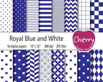 Royal Blue and White Digital Paper, Royal Blue Pattern, Blue Paper Pack, Scrapbook Paper, Printable Paper, Seamless Pattern