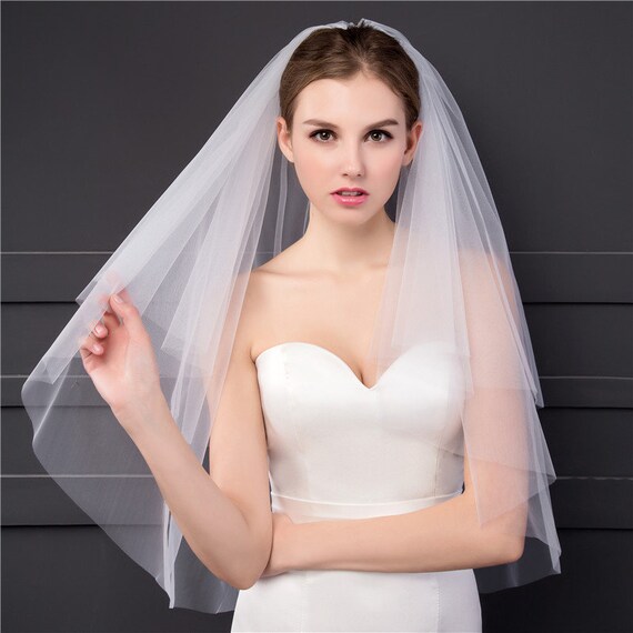 Ivory base colour Ombre simplistic style Wedding Veil White Ombre Hand Dyed Rose Water 1 Tier Blusher Veil 2 Tier Elbow Veil