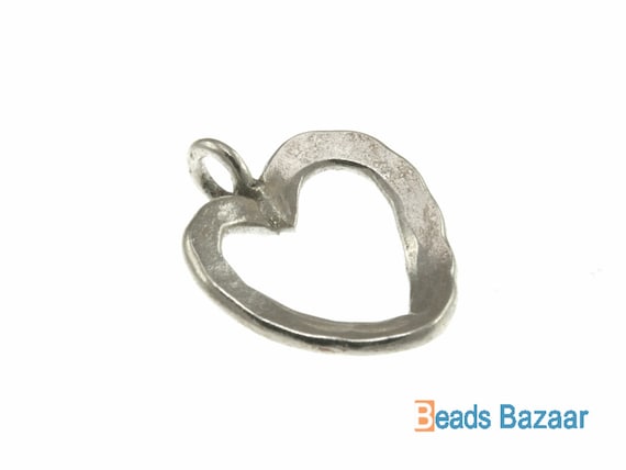 Silver Heart Charm Karen Hill Tribe silver Hammered Wire Heart Charm Hammered Wire Heart Charm Hammered Heart Charm 18.3mm