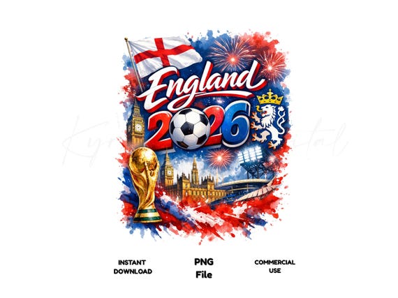 England 2026 Football PNG, England Fan Design, Instant Download