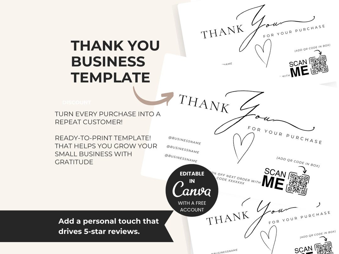 Editable Business Thank You Card Template | Canva Insert (digital ...