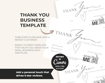 Plantilla editable de tarjeta de agradecimiento empresarial / Insertar para Canva (Descarga digital)