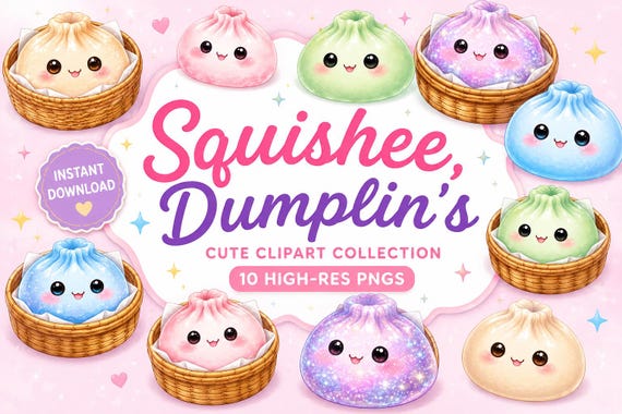 Kawaii Dumpling Clipart Bundle, Pastel Food PNG (Commercial Use)