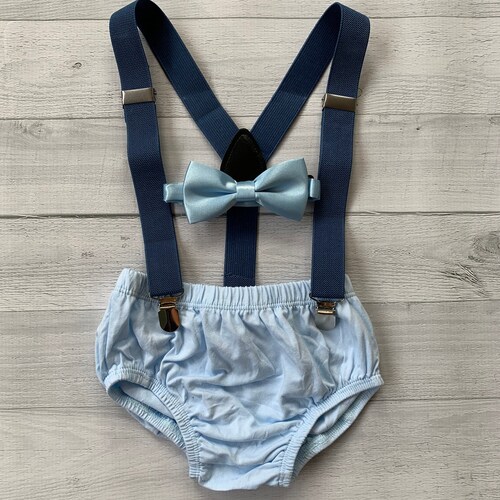 Cake Smash Boy First Birthday super soft navy cotton Diaper Cover,navy Suspenders, navy bow tie, Birthday Photoshoot