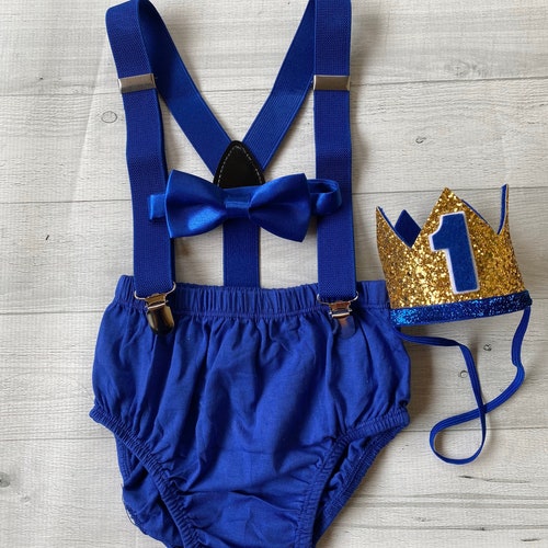 Navy Beige Cake Smash Boy First Birthday super soft cotton Diaper Cover, Suspenders, all navy blue color , Birthday Photoshoot main image 1