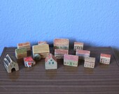 Vintage Toy Wooden Houses Cleaning Houses Gemany Ore Mountains 60s