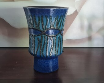 Strehla vase GDR ceramic blue 60s
