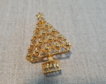 Brosche Weihnachtsbaum goldfarben Weihnachten 50er Jahre