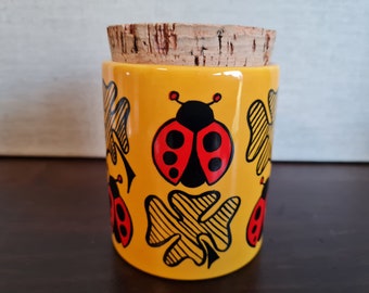 Waechtersbach ceramic can cork lid lucky beetle clover 70s