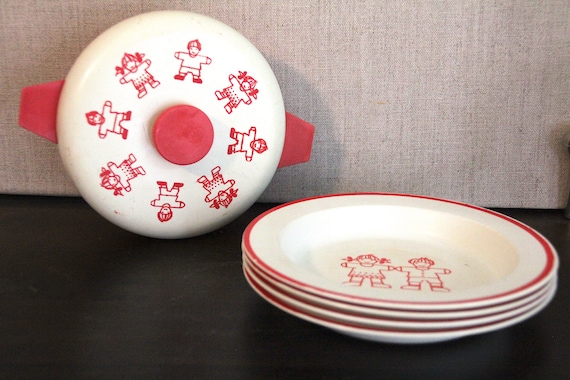 Puppengeschirr Set Kunststoff Topf & Teller 60er Jahre