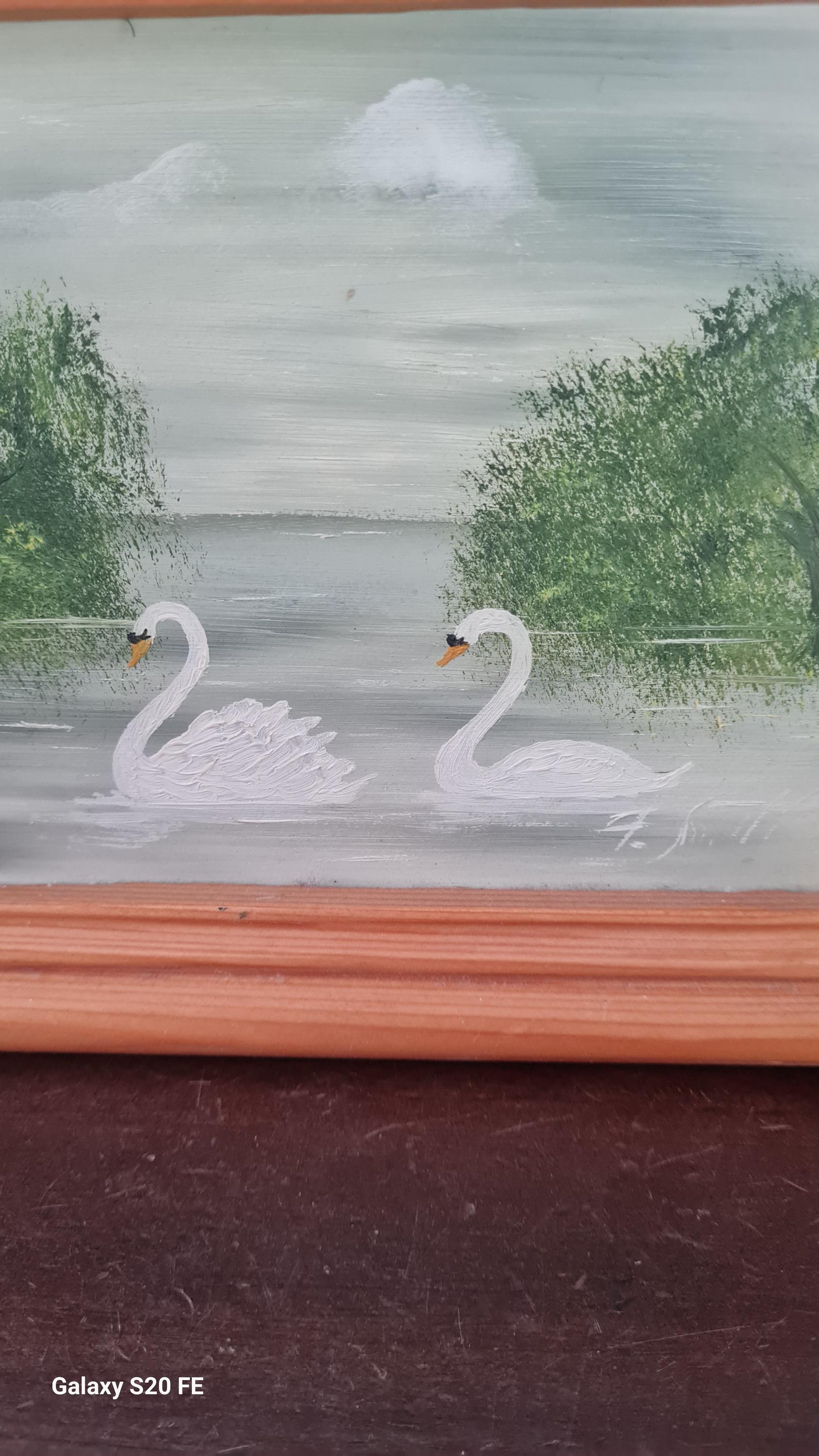 白鳥の油絵 70年代 - Etsy 日本