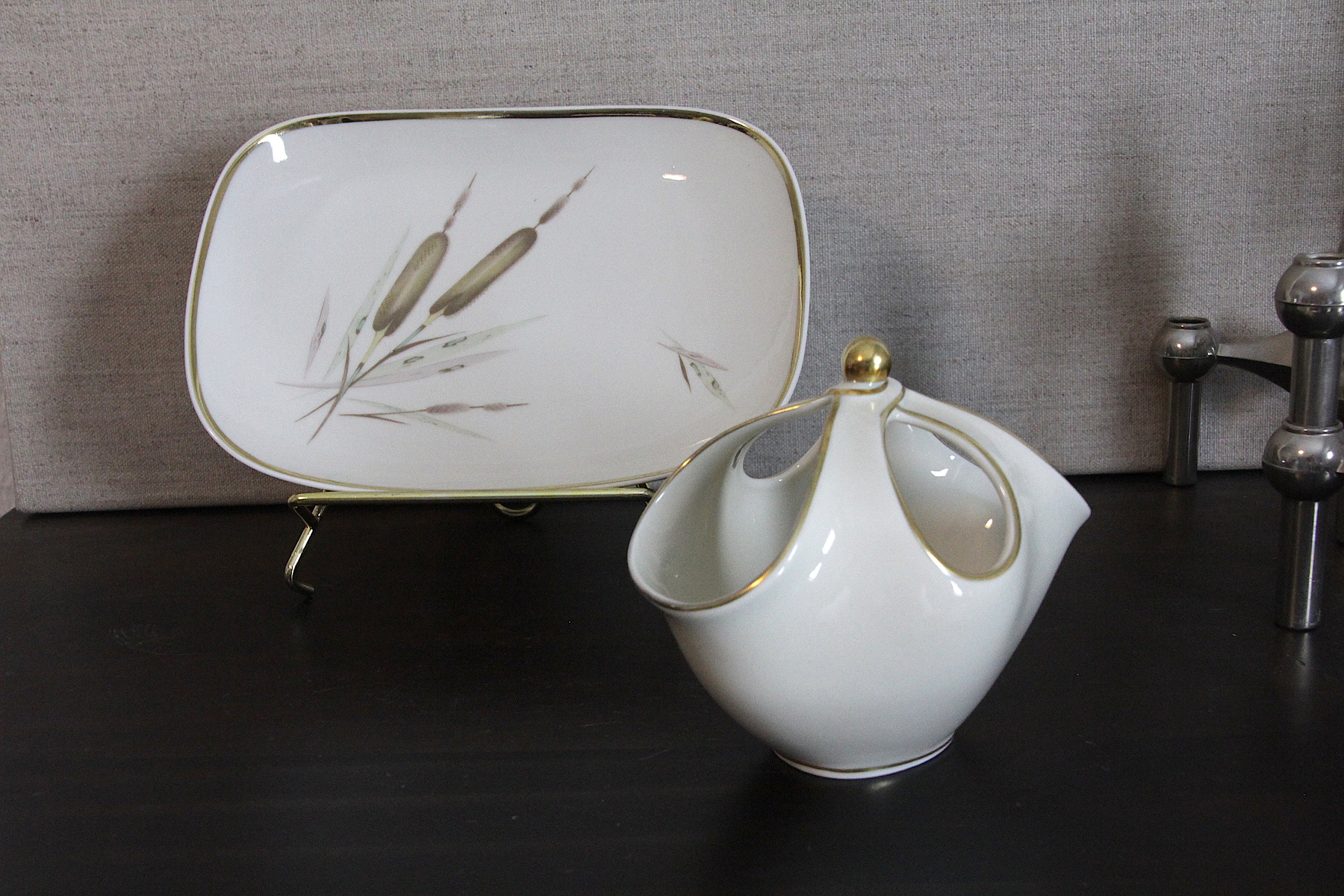 Set Gemstone Porcelain Basket 50s and Plate PMR Bavaria Jaeger & Co.
