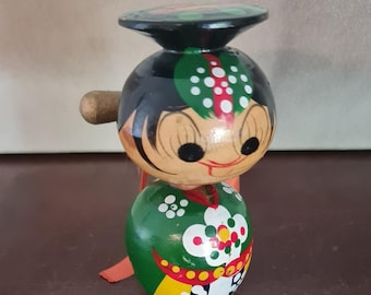 Kokeshi Woman Bobblehead Japan Wood 1970s