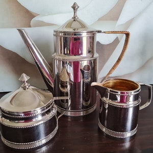 Tea Set Silver 3-Piece Metal Alloy 60s 70s