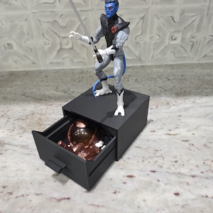 3D Printed Action Figure Display Stand with Storage Drawer: 4&quot; x 4&quot; Organizer