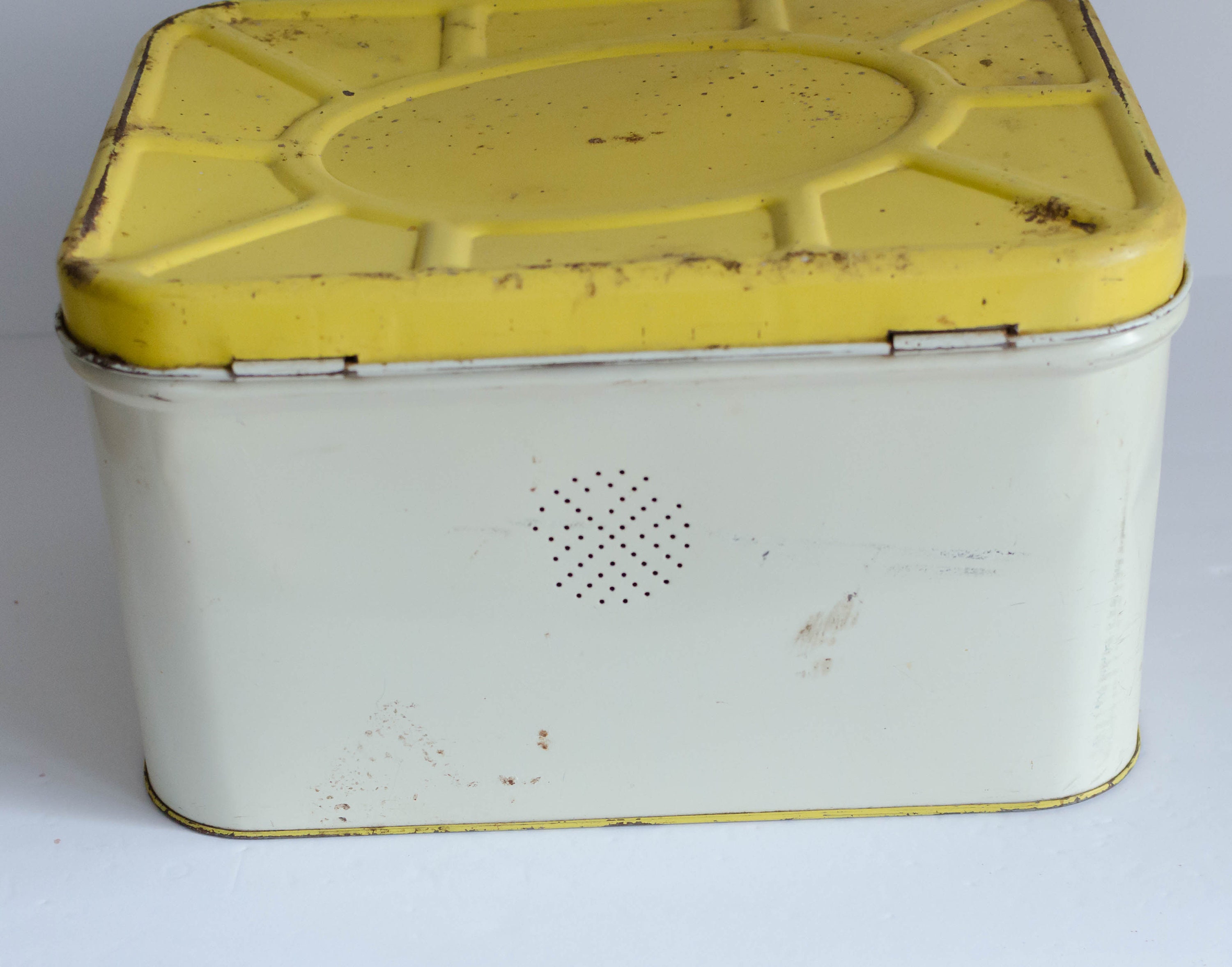 Vintage Metal Bread Box 1950s Yellow Floral Tin Primitive Etsy