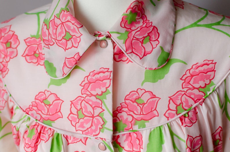 Vintage 1960s Sears Comfort Coat Housedress House Coat Muumuu Mid Mod Floral Mumu Nightgown