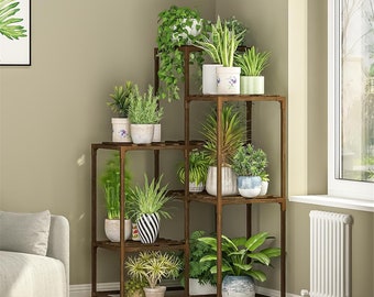 Plant Stand Indoor Plant Shelf Outdoor Corner Wood Plant Table 7 Pots Flower Stands for Living Room Plant Rack Indoor Multiple Plants