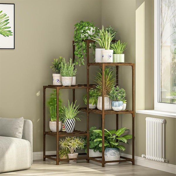 Plant Stand Indoor Plant Shelf Outdoor Corner Wood Plant Table 7 Pots Flower Stands for Living Room Plant Rack Indoor Multiple Plants