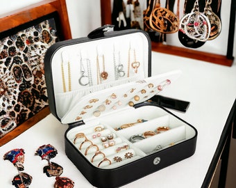 Reise Schmuckschatulle, Pu-leder Kleiner Schmuck Organizer für Frauen Mädchen, Doppelschicht Tragbare Mini Reisetasche Display Lagerung Halter Box