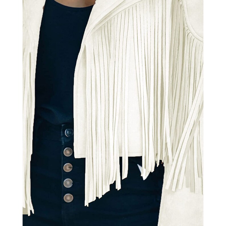 White Fringe Leather Jacket, Bachelorette Party Wear Jacket, Cowgirl