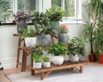 3 Tier Freestanding Ladder Shelf Wood Plant Stand Indoor Plant Display Rack Flower Pot Holder Planter Organizer Gift For Plant Lover