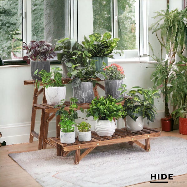 3 Tier Freestanding Ladder Shelf Wood Plant Stand Indoor Plant Display Rack Flower Pot Holder Planter Organizer Gift For Plant Lover