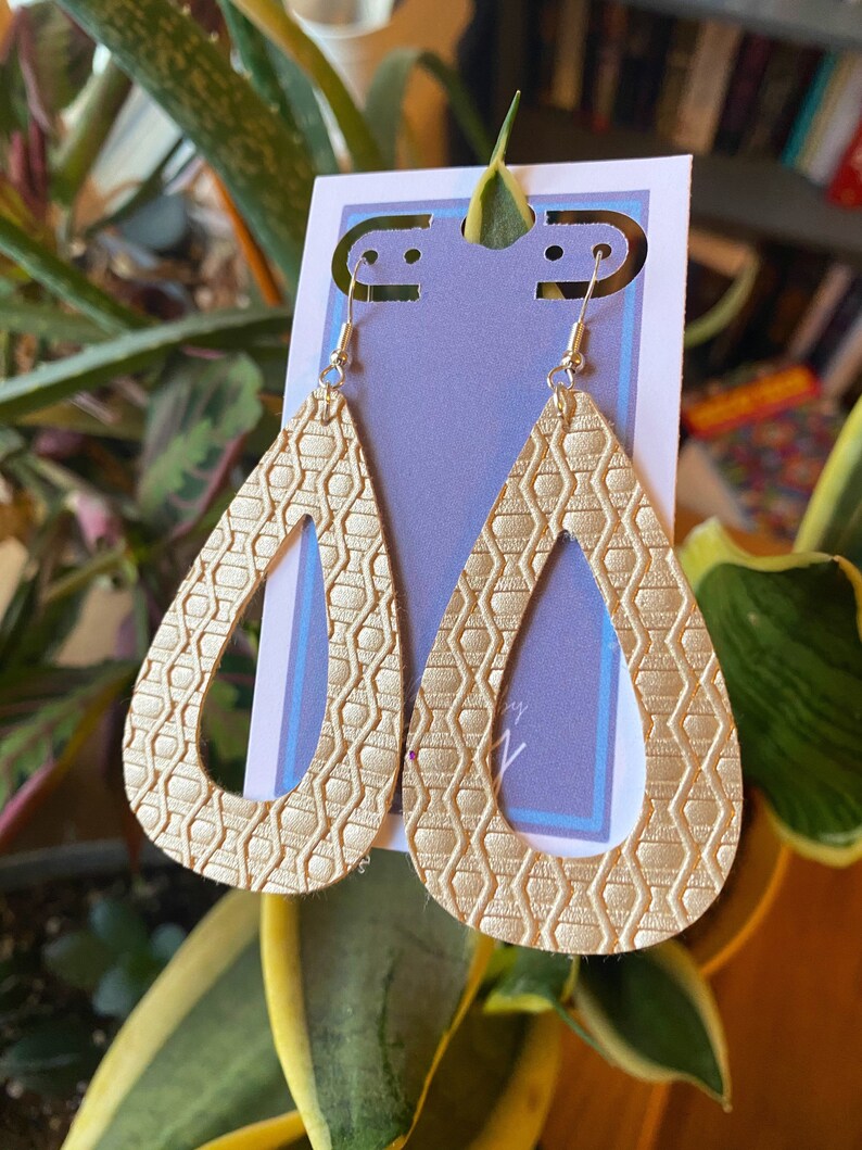 Leather Gold Textured Earrings