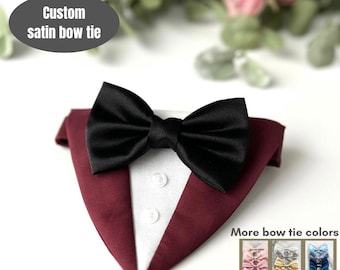 Custom satin bow tie with burgundy dog tuxedo, Burgundy dog tuxedo, Dog wedding attire, Prom dog attire,Dog ring bearer.