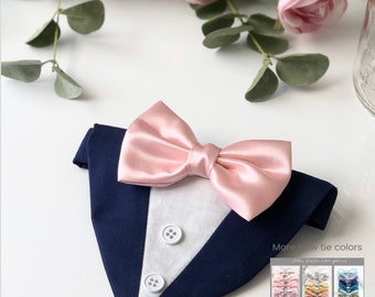 Custom Dog Tuxedo Bandana: Satin Bow Tie, Wedding Ring Bearer Attire