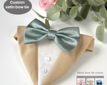Tan Dog Tuxedo: Custom Satin Bow Tie, Wedding Ring Bearer Attire