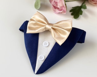 Champagne Satin Bow Tie Dog Tuxedo Bandana: Wedding Attire
