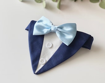 Light Blue Satin Bow Tie Dog Tuxedo Bandana: Wedding Attire