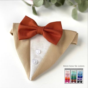 Tan Dog Tuxedo Bandana with Bow Tie: Wedding Ring Bearer Attire