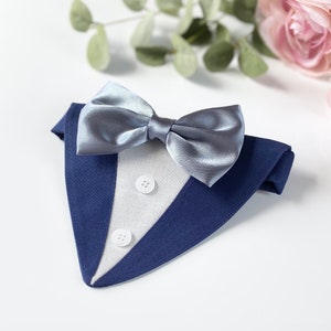 Dusty blue satin bow tie dog tuxedo, Dog wedding tuxedo, Dog wedding attire, Dog wedding ring bearer, Custom dog tuxedo